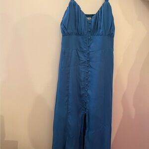 Abercrombie & Fitch Blue Sleeveless Button-Front Midi Dress